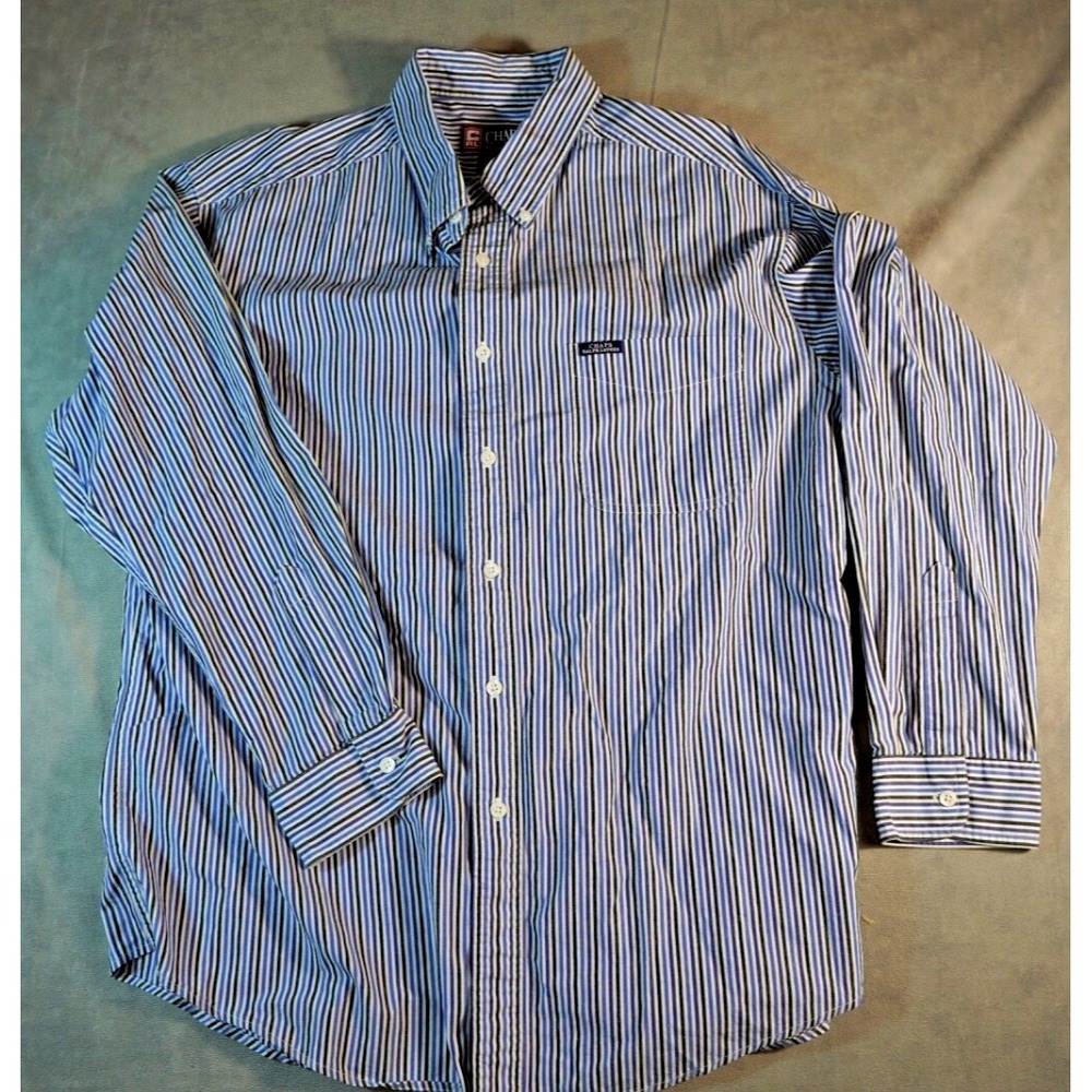 Chaps by Ralph Lauren Mens XL Long Sleeve Button Up Shirt Blue Black Stripes